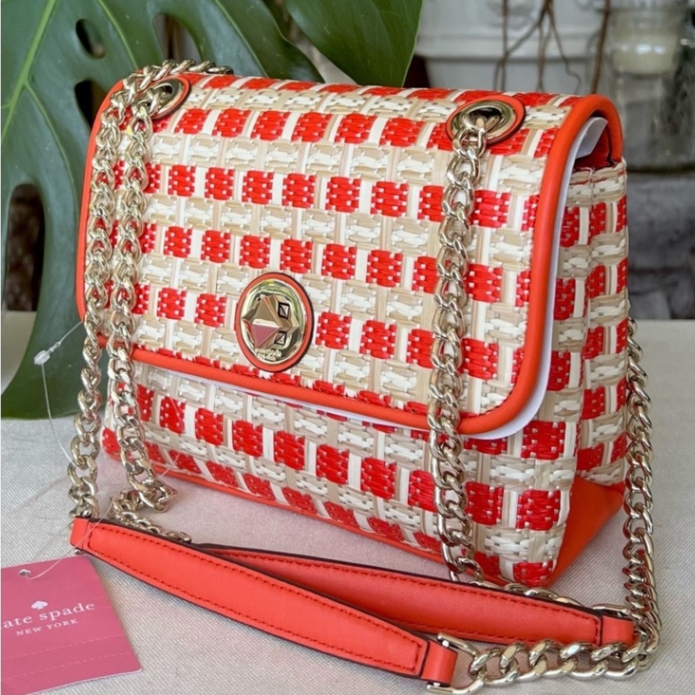 KATE SPADE Natalia small flap straw + leather combo crossbody bag